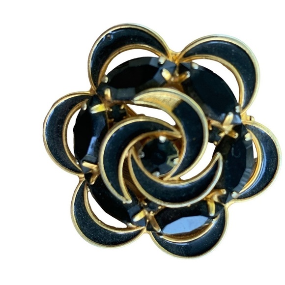 Vintage Round Black Brooch Pin - Picture 3 of 4